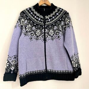 Vintage VTG Lambswool Blend Fair Isle Cardigan Lavender Coldwater Creek Medium